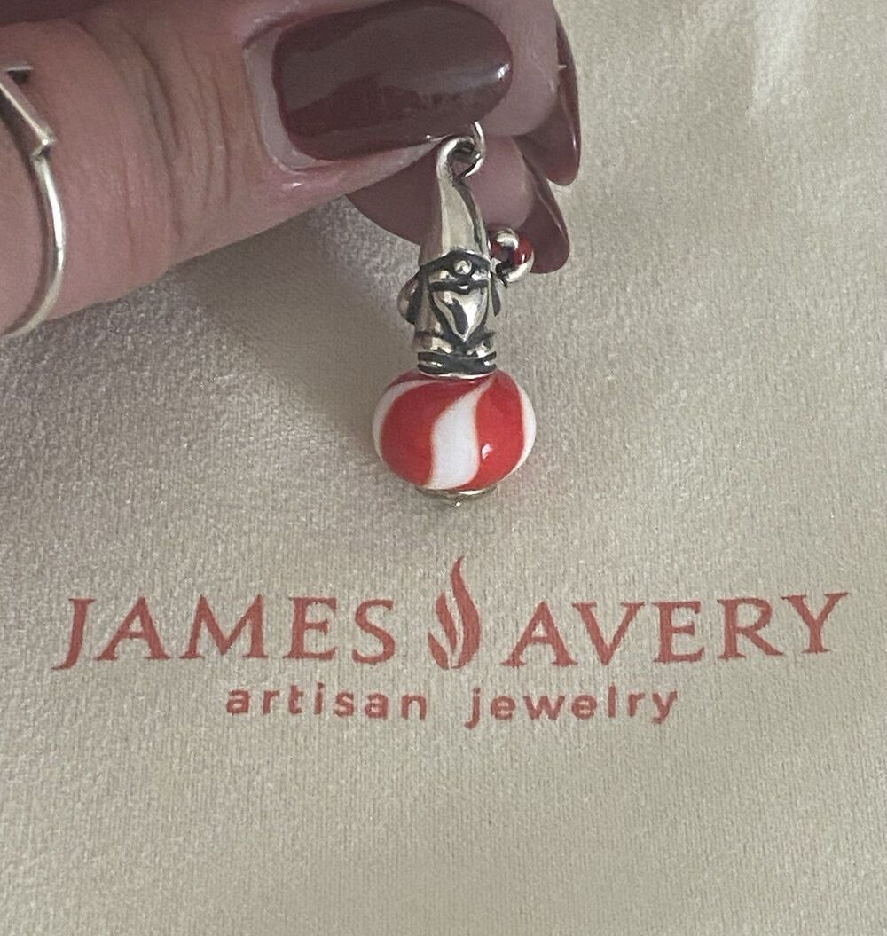 NWT James Avery Retired Enamel Christmas Gnome Glass Art Charm